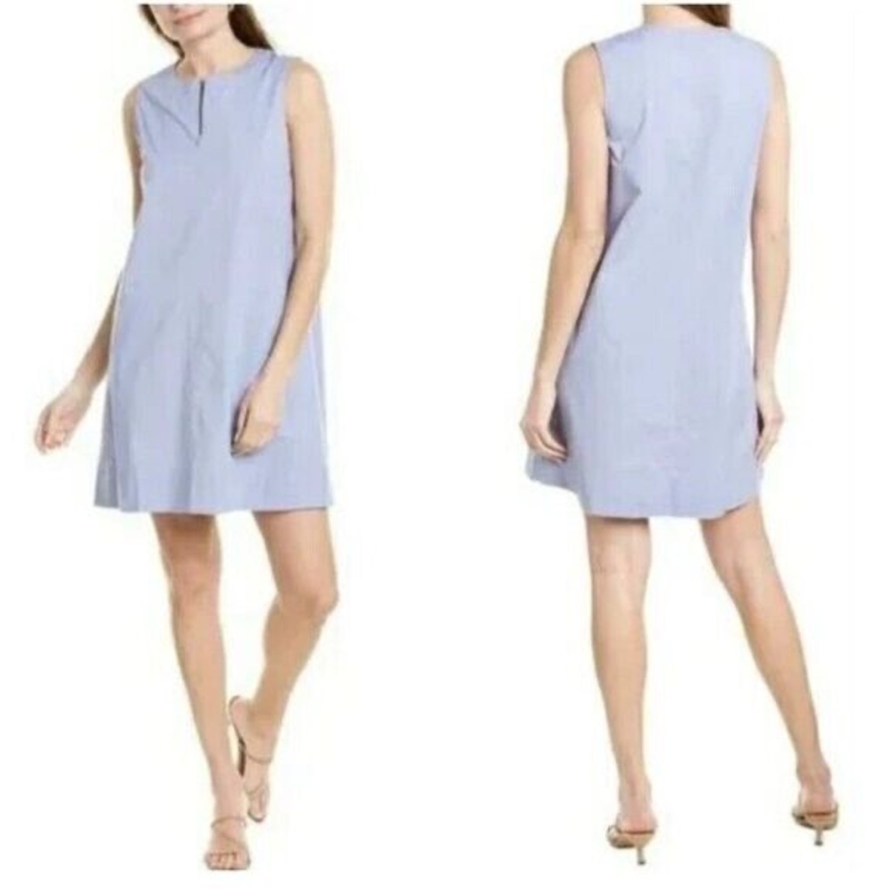 Eileen Fisher Sleeveless Organic Cotton Poplin Dress Quarter Zip Light Blue Sz M - Picture 1 of 10